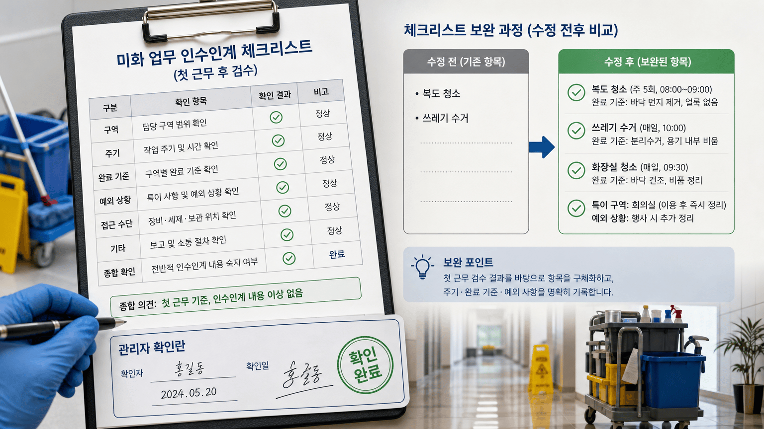 양주 미화인력파견, 교체 때 업무 인수인계 체크리스트