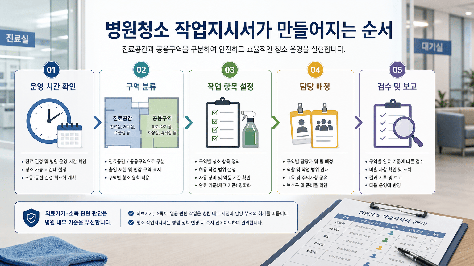 병원청소 운영 기준, 진료공간과 공용구역을 나누는 체크법