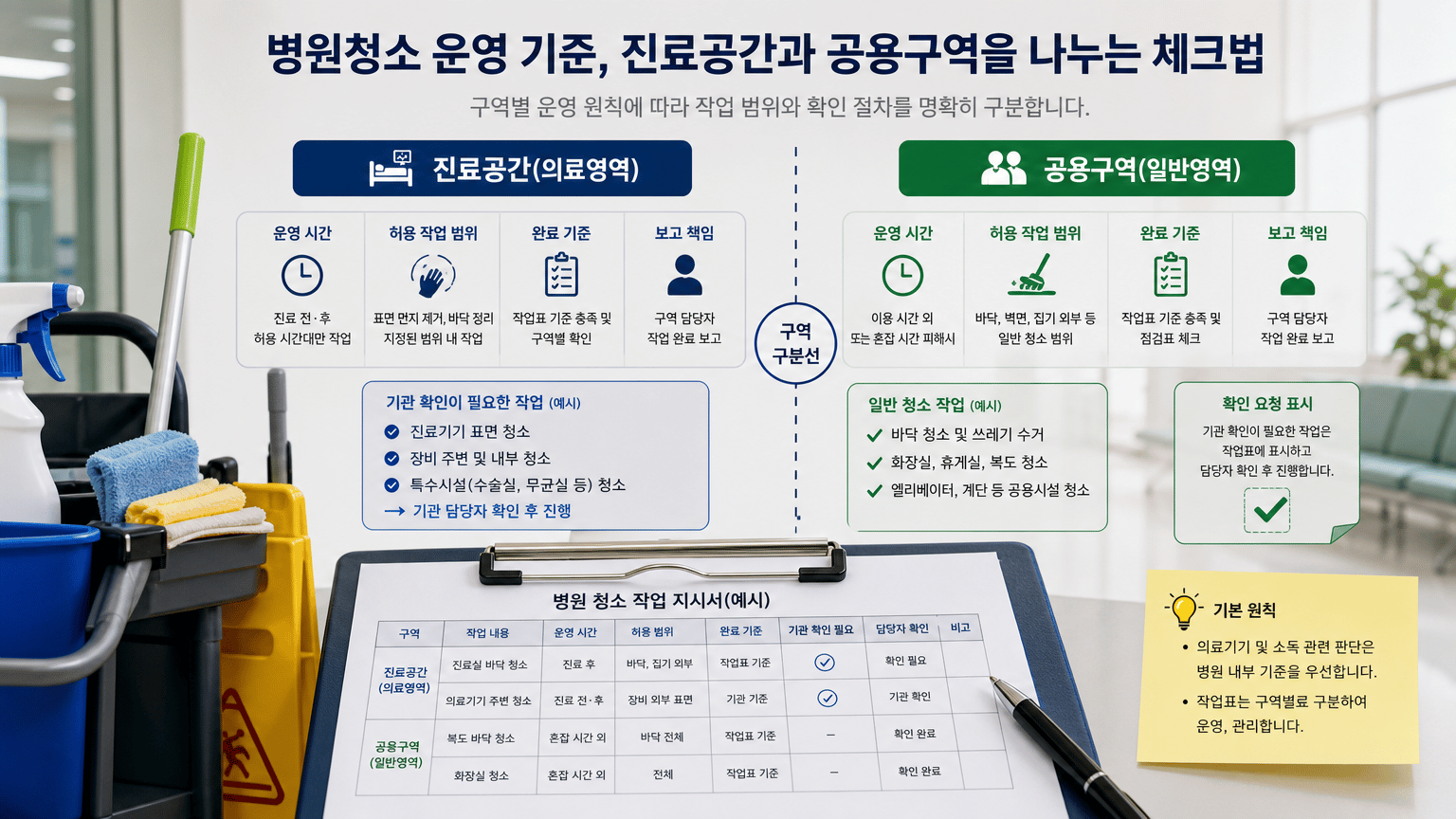 병원청소 운영 기준, 진료공간과 공용구역을 나누는 체크법