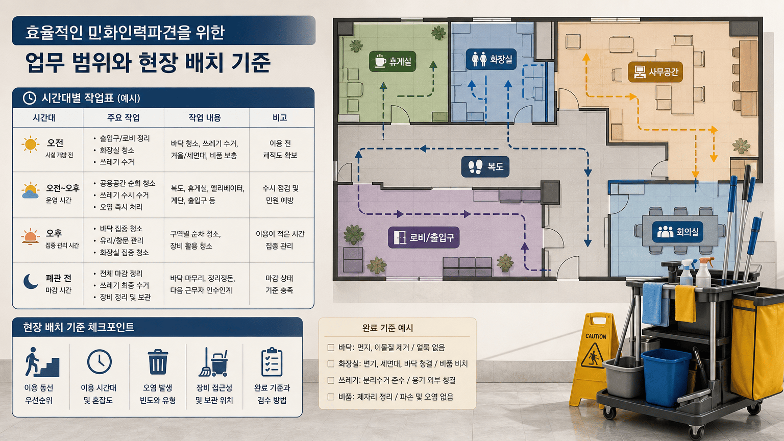 미화인력파견 시작 전, 업무 범위와 현장 배치 기준 정하는 법